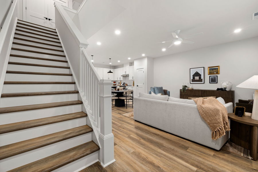 View of living room and stairway